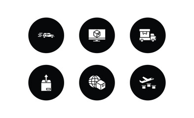 delivery and logistic filled icons set. delivery and logistic filled icons pack included delivery by car, monitor, cargo, unpacking, logistic, by plane vector.