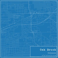 Blueprint US city map of Oak Brook, Illinois.