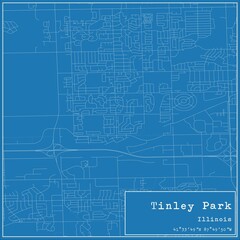 Blueprint US city map of Tinley Park, Illinois.