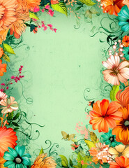 Fototapeta premium pastel color background and bright floral border, Ai generative