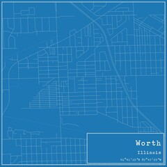 Fototapeta premium Blueprint US city map of Worth, Illinois.