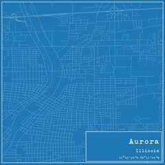 Fototapeta premium Blueprint US city map of Aurora, Illinois.
