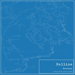 Blueprint US city map of Rollins, Montana.