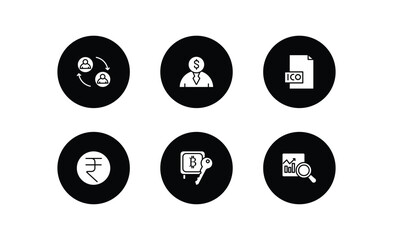 cryptocurrency filled icons set. cryptocurrency filled icons pack included peer to peer, banker, ico, rupee, proof of stake, market trends vector.