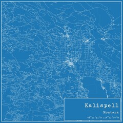 Blueprint US city map of Kalispell, Montana.