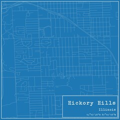 Blueprint US city map of Hickory Hills, Illinois.