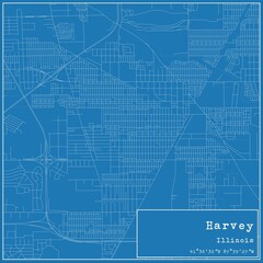 Blueprint US city map of Harvey, Illinois.
