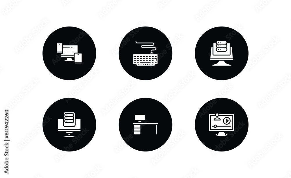 Aufkleber computer filled icons set. computer filled icons pack included responsive de, keyboard with cable, d