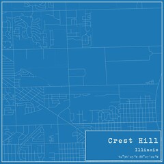 Blueprint US city map of Crest Hill, Illinois.