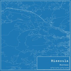 Blueprint US city map of Missoula, Montana.
