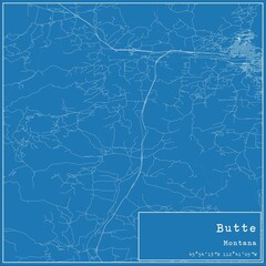 Blueprint US city map of Butte, Montana.