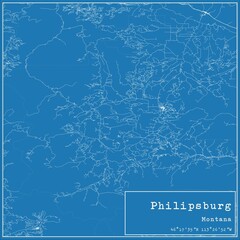 Blueprint US city map of Philipsburg, Montana.