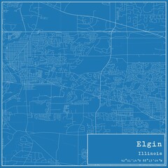 Blueprint US city map of Elgin, Illinois.