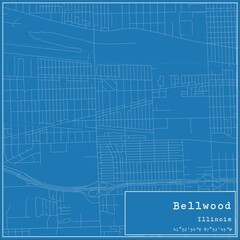 Blueprint US city map of Bellwood, Illinois.