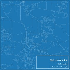 Blueprint US city map of Wauconda, Illinois.