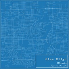 Fototapeta premium Blueprint US city map of Glen Ellyn, Illinois.