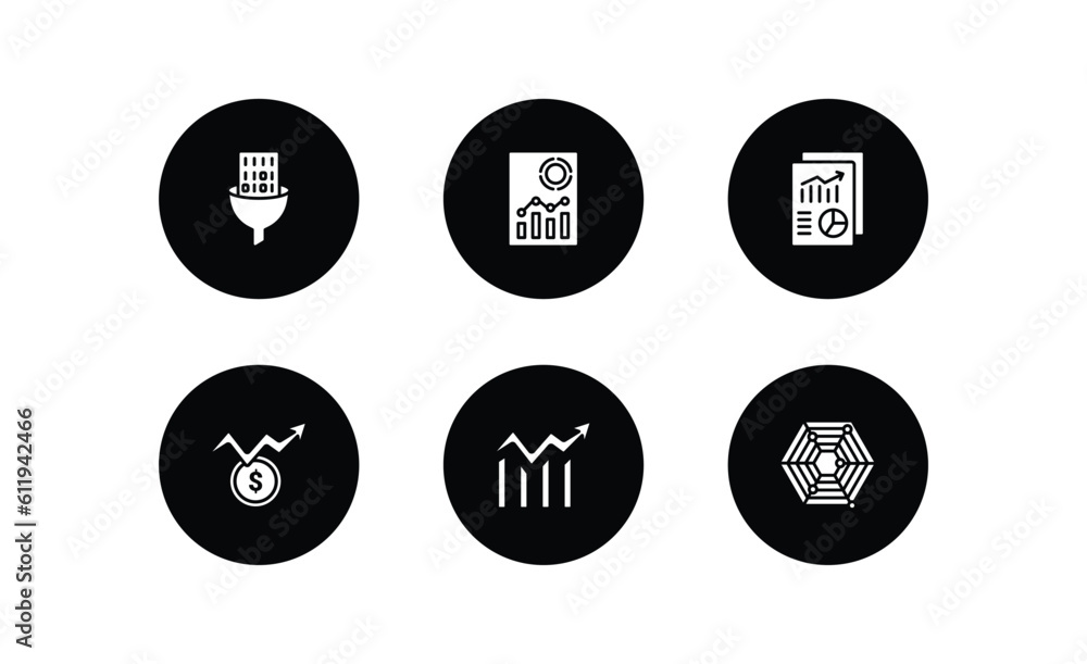 Poster business and analytics filled icons set. business and analytics filled icons pack included funneling