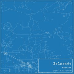 Blueprint US city map of Belgrade, Montana.