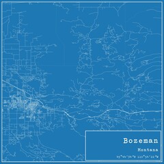 Fototapeta premium Blueprint US city map of Bozeman, Montana.