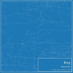 Blueprint US city map of Roy, Montana.