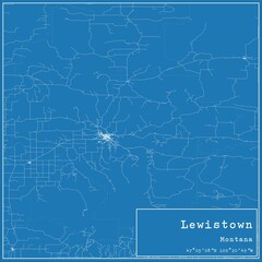 Blueprint US city map of Lewistown, Montana.