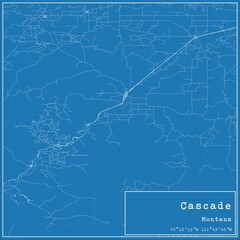 Blueprint US city map of Cascade, Montana.