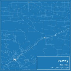 Blueprint US city map of Terry, Montana.