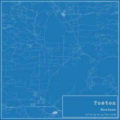 Blueprint US city map of Toston, Montana.