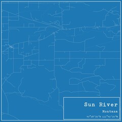 Fototapeta premium Blueprint US city map of Sun River, Montana.