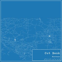 Blueprint US city map of Cut Bank, Montana.