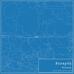 Blueprint US city map of Forsyth, Montana. - obrazy, fototapety, plakaty