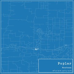 Blueprint US city map of Poplar, Montana.