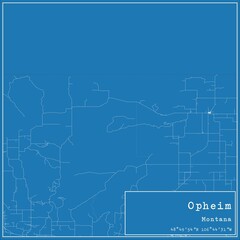 Blueprint US city map of Opheim, Montana.