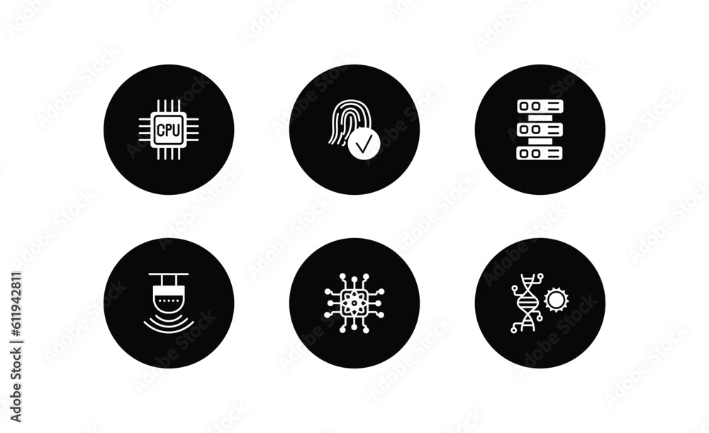 Poster artificial intellegence filled icons set. artificial intellegence filled icons pack included cpu, bi