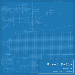 Blueprint US city map of Great Falls, Montana.