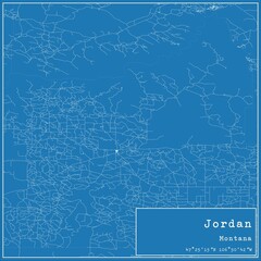 Blueprint US city map of Jordan, Montana.