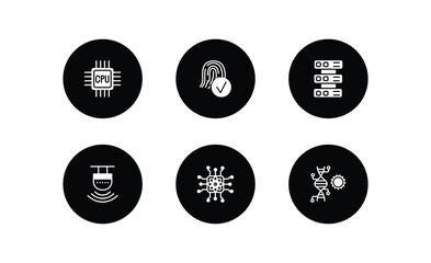 artificial intellegence filled icons set. artificial intellegence filled icons pack included cpu, biometrics, servers, motion sensor, quantum computing, genetic modification vector.