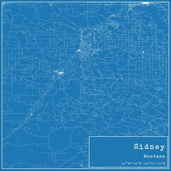 Blueprint US city map of Sidney, Montana.
