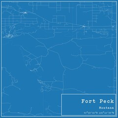 Blueprint US city map of Fort Peck, Montana.