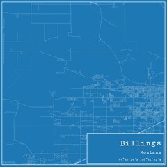 Blueprint US city map of Billings, Montana.