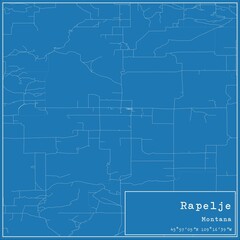 Blueprint US city map of Rapelje, Montana.