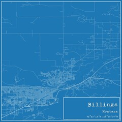 Blueprint US city map of Billings, Montana.