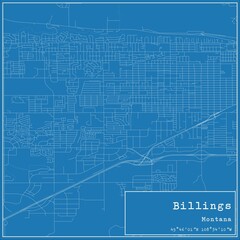 Blueprint US city map of Billings, Montana.