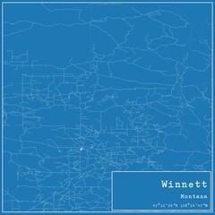 Blueprint US city map of Winnett, Montana.