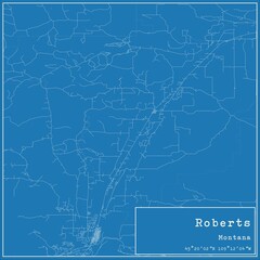 Blueprint US city map of Roberts, Montana.