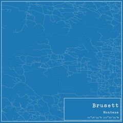 Blueprint US city map of Brusett, Montana.