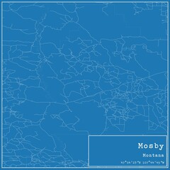 Blueprint US city map of Mosby, Montana.