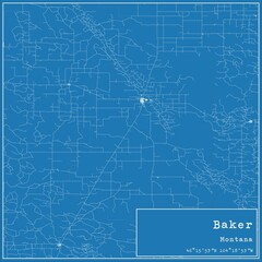 Fototapeta premium Blueprint US city map of Baker, Montana.