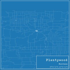 Fototapeta premium Blueprint US city map of Plentywood, Montana.