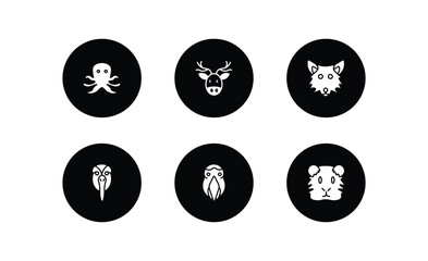 animals filled icons set. animals filled icons pack included octopus, moose, wolf, albotros, aw, guinea pig heag vector.